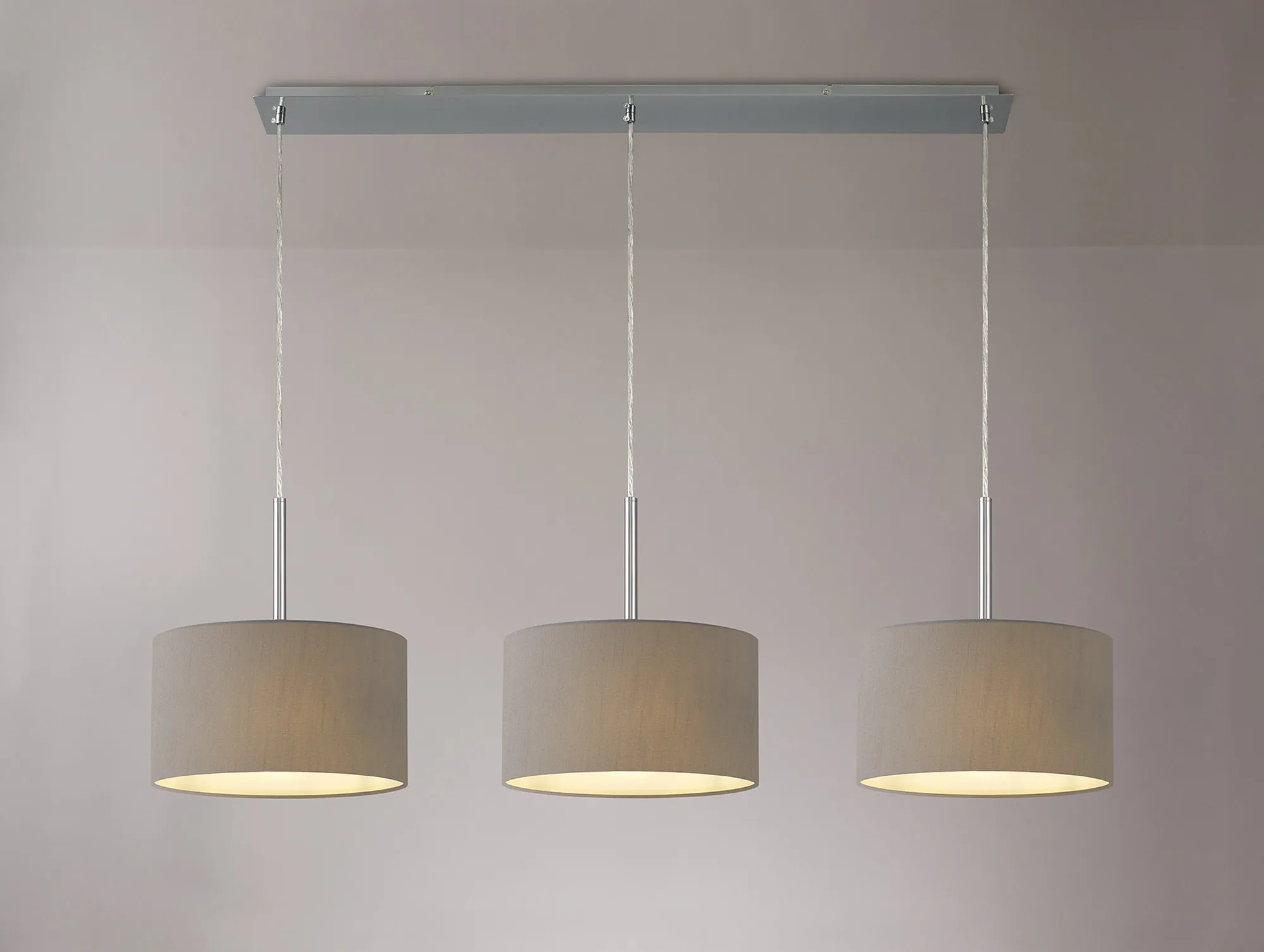 Baymont 30cm Shade 3 Light Pendant Polished Chrome, Grey DK0560  Deco Baymont CH GR